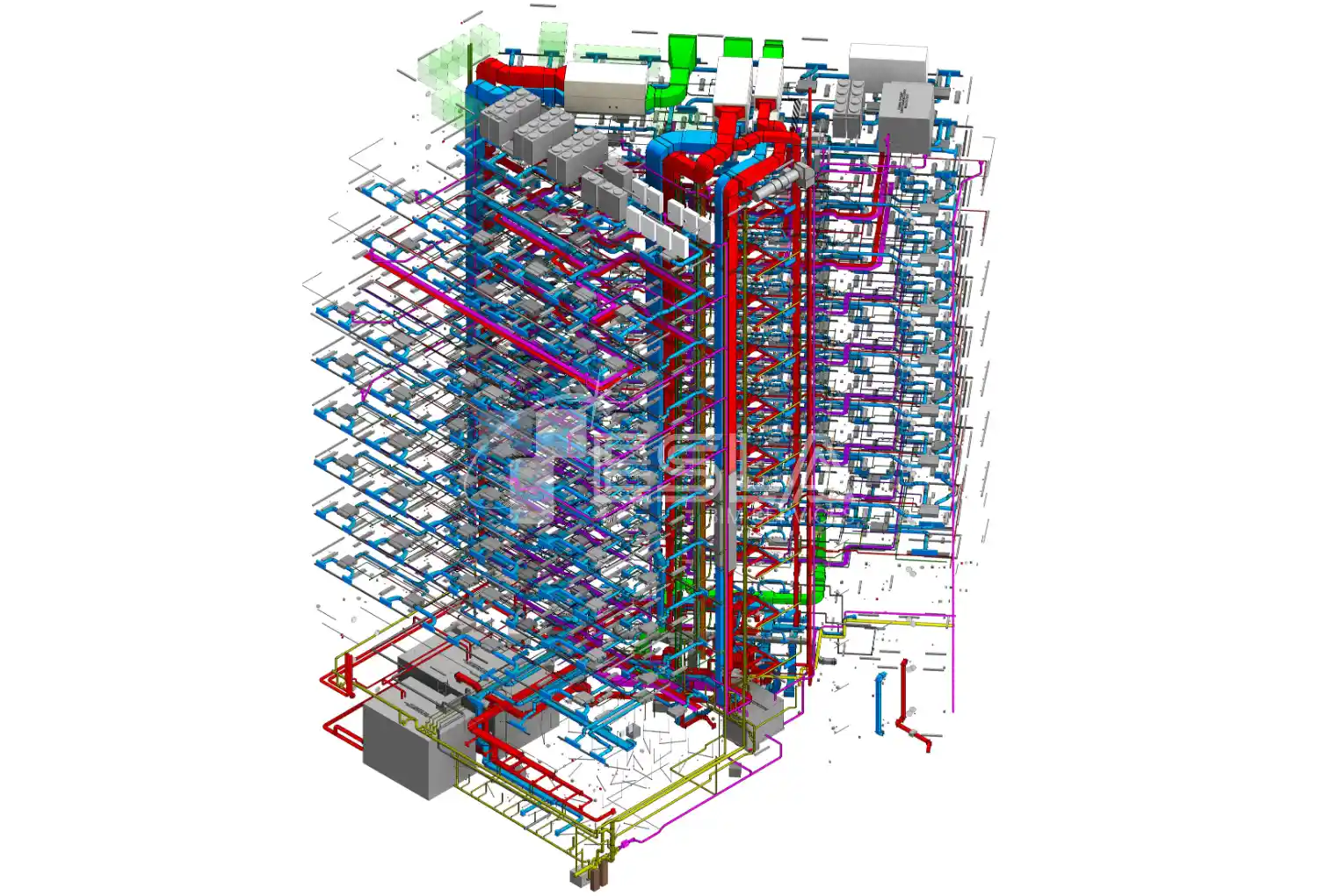 St Andrews 3D MEP BIM model showing coordinated HVAC, electrical and plumbing systems